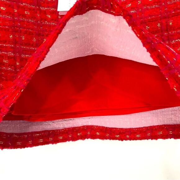 Anthropologie Endless Rose Red Tweed Gold Sparkle Holiday Mini Skirt - Picture 12 of 15